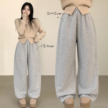 The fit I've been looking for, Two-way Elastic Waist, Diagonal Cut, Folding Drawstring Jogger Wide Fleece-lined Training Pants