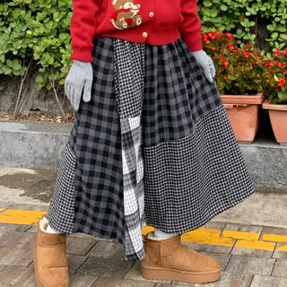 Mayo check long skirt