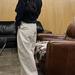Cotton two-pintuck half-elastic wide pants