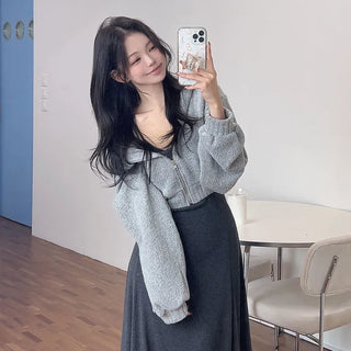 Zeven Crop Knit Zip-Up Hoodie