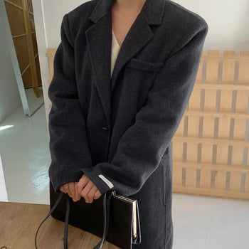 Letters Handmade Wool Long Coat Charcoal/Maxi Coat/Winter Coat/ Wedding Guest Look