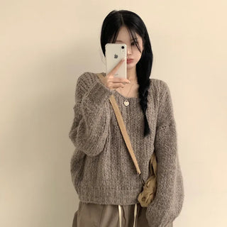 Protective Instinct Avant-Grip, Thick Wool Alpaca Square Neck Oversized Balloon Long Sleeve Knit