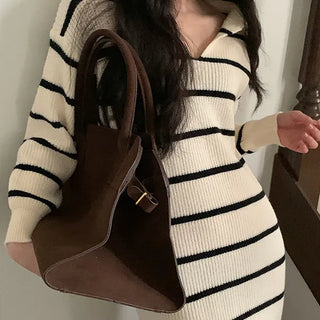 Auden striped long knit dress