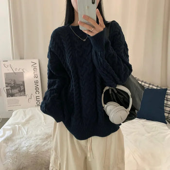 [Oversized] Creamy Winter Cable Knit Long Sleeve Knit (5 colors)