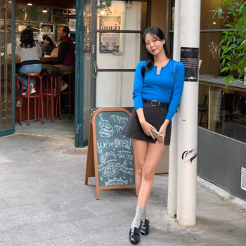 Benber Wool Slit Mini Skirt/Skirt/Belt Skirt