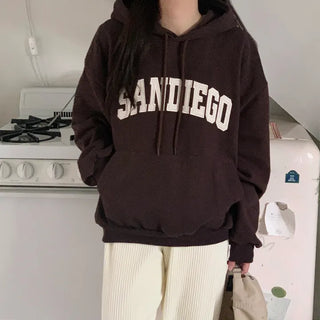 Oversized Lettering Embroidery Double-Fleece Hoodie