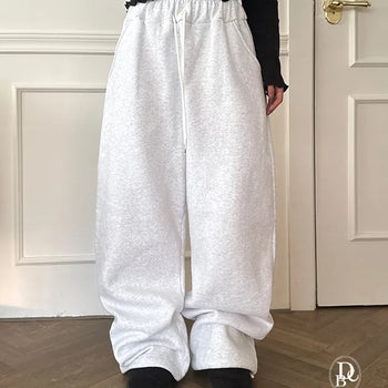 Rimbe Elastic Waist Fleece-Lined Hem Drawstring Pants