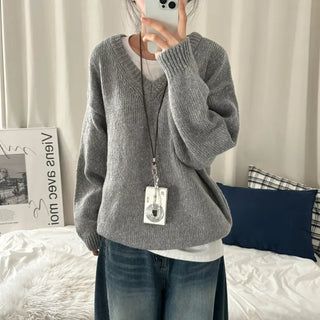 [Loose Fit/Soft] Daily Heathered V-Neck Long Sleeve Knit