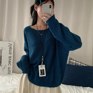[20% Wool] Alpaca See-through Loose Fit Plain Round Knit (5 colors)