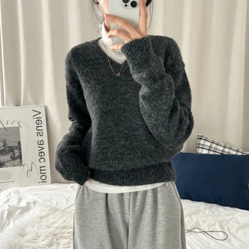 [Oversized Fit/Cinched Waist/Wool Blend] Basic V-Neck Long Sleeve Knit