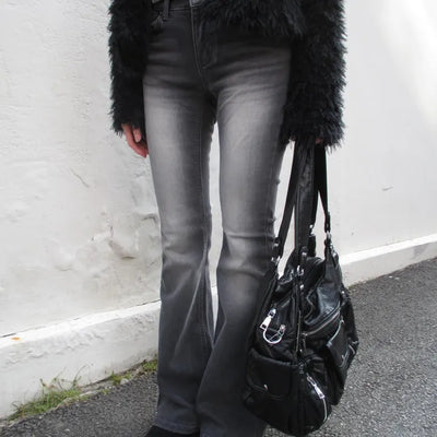 Dark gray washed bootcut pants