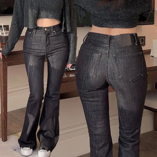 Metri raw denim high-fit bootcut pants