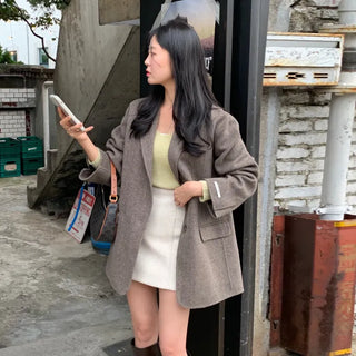 Sloan Herringbone Oversized Handmade Half Jacket Wedding Guest Look
