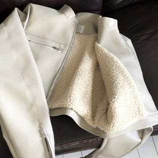 Crop leather jacket