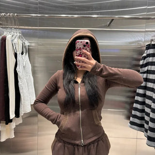 Mink Contrast Two-Way Zip-Up Hoodie