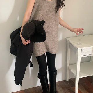 Mock Boucle Layered Wool Knit Dress
