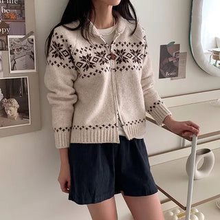 ◈Quality Guaranteed◈Cozy◈Cowitchen Zip-Up Knit Cardigan Snowflake Nordic Two-Way Thick Spring Autumn Winter Outer Sweater
