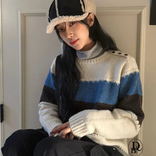 Flooded with Inquiries!  Side Button Detail Striped Knit