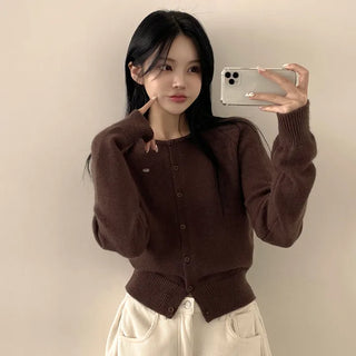Cozy and Soft, Daily Wool Raglan Label Pendant Long Sleeve Knit Cardigan