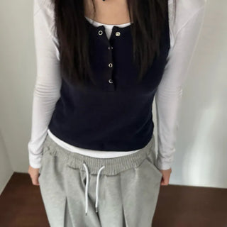 Angora snap layered sleeveless vest