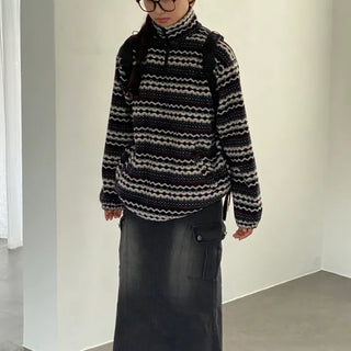 Oversized Ethnic Half-Zip Fleece Sweatshirt