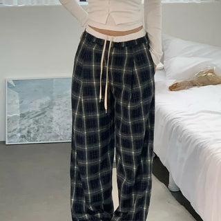 Peach Check Layered Wide Fit Slacks