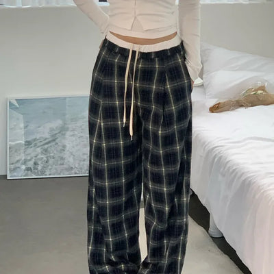 Peach Check Layered Wide Fit Slacks