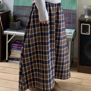 Yuk Thick Check Long Skirt