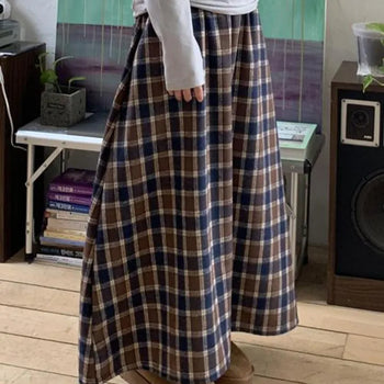 Yuk Thick Check Long Skirt