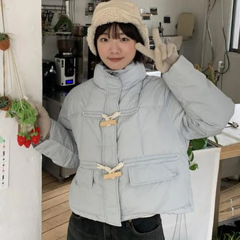 Goose down square button duffle cropped puffer jacket