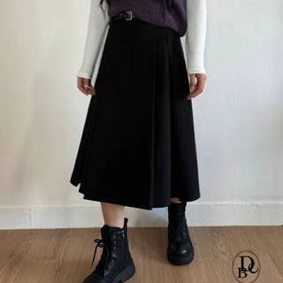 Raon Pleated A-Line Belted Skirt