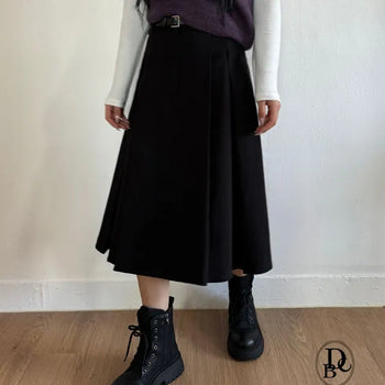 Raon Pleated A-Line Belted Skirt