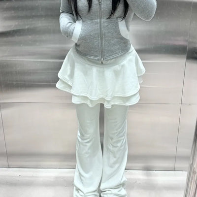 Velour mink tiered skirt bootcut pants