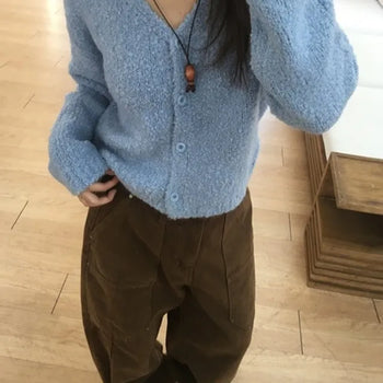 Thick V-neck Boucle Cardigan
