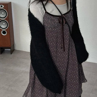 Vintage floral print velvet strap layered dress