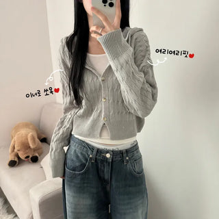 [Inner Suck] Cable Knit Long Sleeve Hooded Winter Cardigan