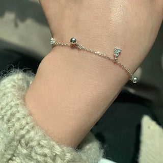 Silver Ball Heart Charm Layered Silver Bracelet Friendship Bracelet