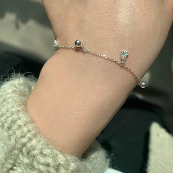 Silver Ball Heart Charm Layered Silver Bracelet Friendship Bracelet