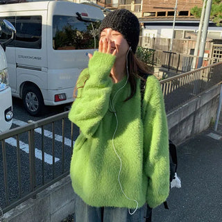 Hand Warmer Angora Pine Needle Oversized Knit Unisex Loose Fit Layered Plus Size Couple Look Hand Warmer Gloves Sweater