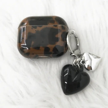 Leopard print brown heart keyring set AirPods case