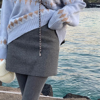 Mid-length Wool Fleece-lined Back Elastic Mini Skirt Winter Skirt Wedding Guest Skirt Wedding Guest Look Wool Skirt