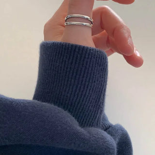 Plain Double-Stripe Open Ring Daily Silver Ring