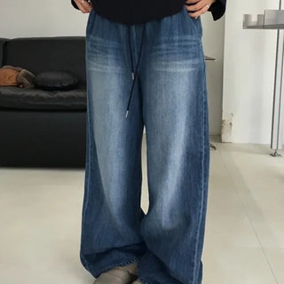 Elastic Waist Straight Wide Denim