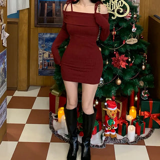 Petite Off-shoulder Ribbon Ribbed Knit Dress