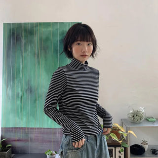 Naru double-brushed striped turtleneck
