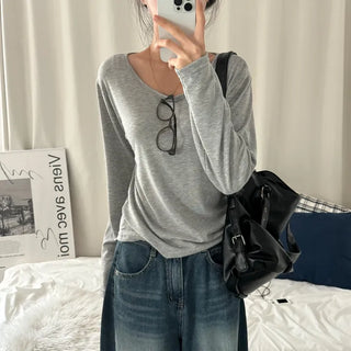 [Fleece-lined/Slim Fit] Basic Round Inner Plain Long Sleeve T-shirt