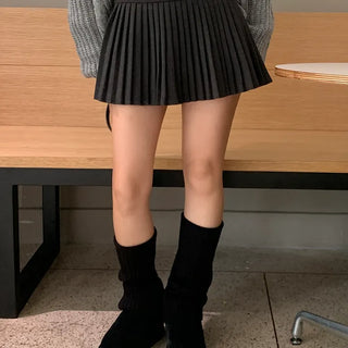 Half Pleated Winter Mini Skirt