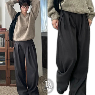 Upturned Side Adjustable Pintuck Slacks Pants
