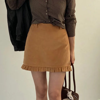 Back-Elastic Corduroy Frill Skirt