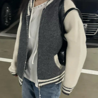 Heavy wool raglan zip-up cardigan